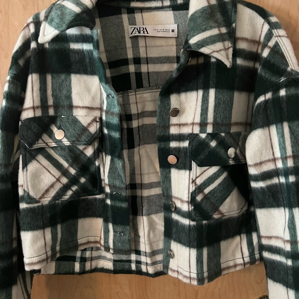 Zara Dark Green and White Plaid Jacket